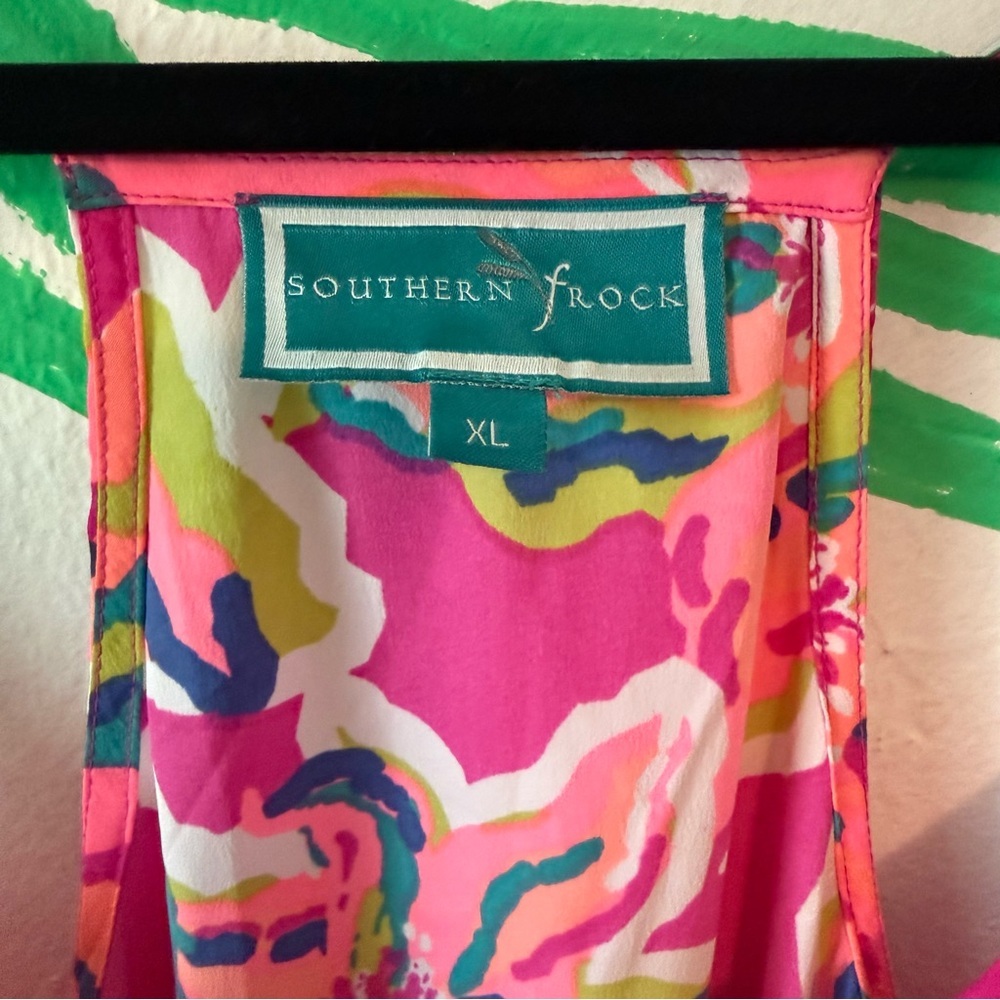 Bright Neon Pink Floral Maxi One-Piece Dress with Slit - Picture 7 of 7